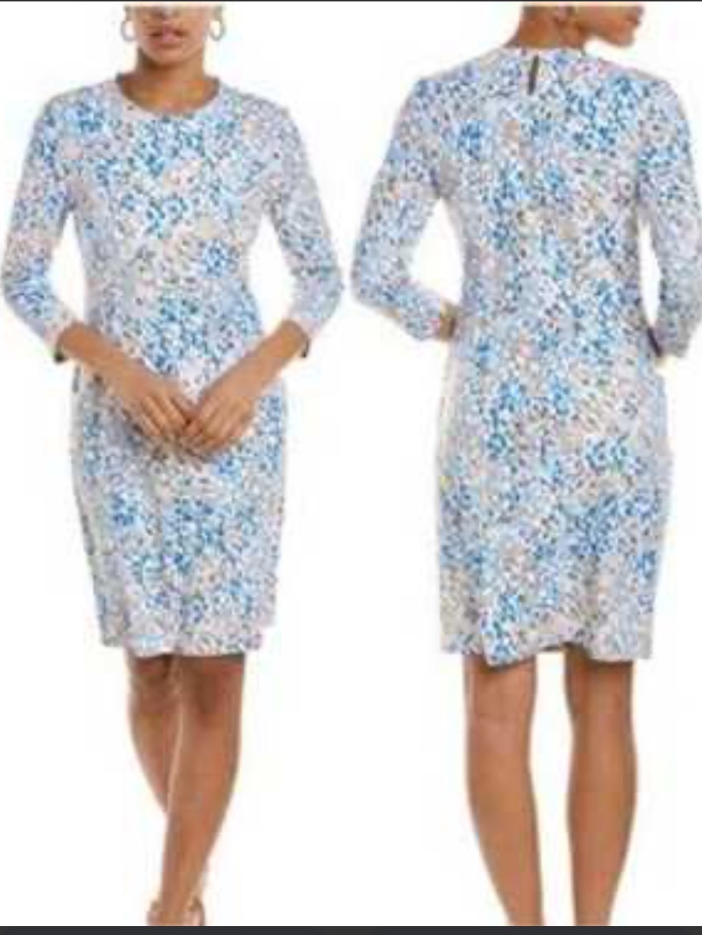 J. McLaughlin Catalyst Dress In Blue And White Abstract Long-Sleeve